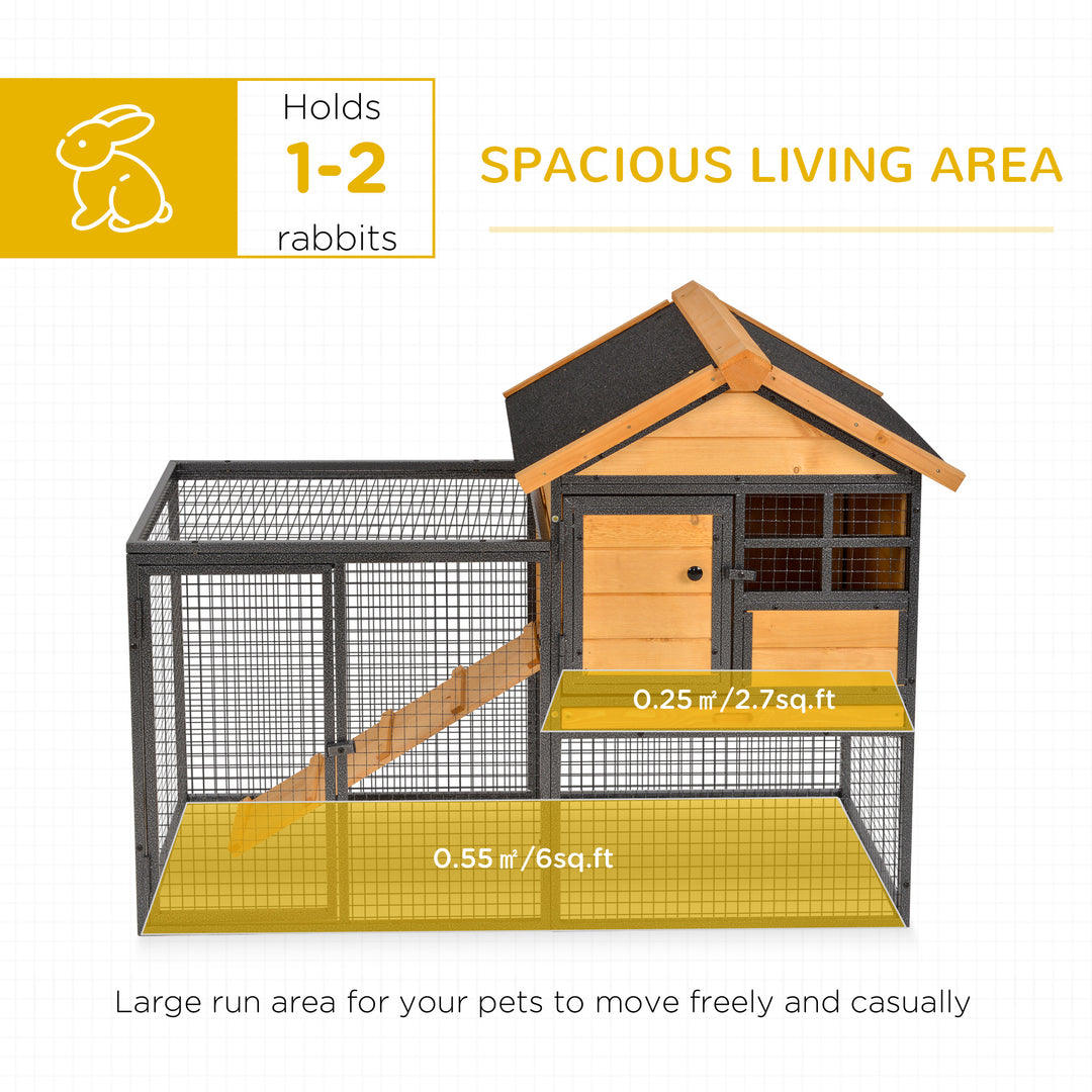 PawHut Wood-metal Rabbit Hutch Elevated Pet Bunny House Rabbit Cage with Slide-Out Tray Outdoor