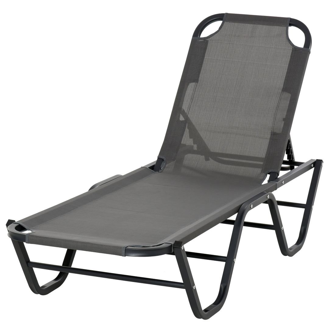 Outsunny Sun Lounger Relaxer Recliner with 5-Position Adjustable Backrest Lightweight Frame for Pool or Sun Bathing Grey