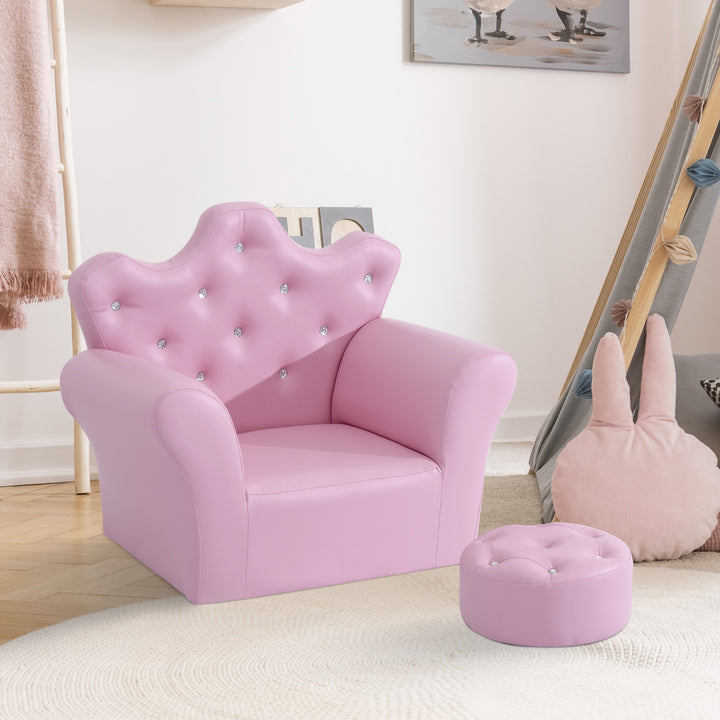 PU Leather Kids Set:1 x Armchair, 1x Stool-Pink