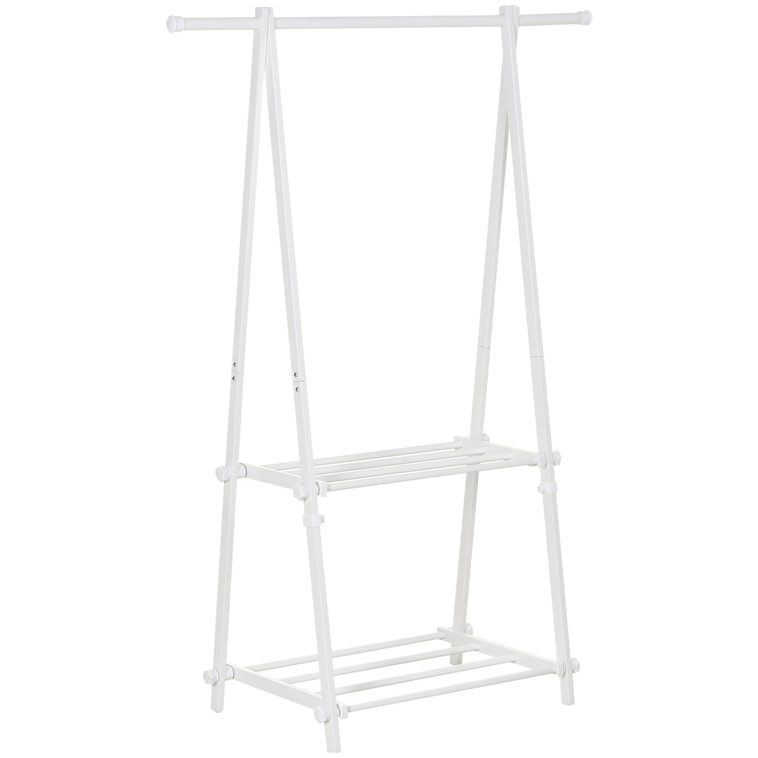 HOMCOM Minimalist Foldable Adjustable Clothes Rack Hanger w/ 2 shelves 107.5L x 45W x 150H cm Hallway Entryway Furniture - White