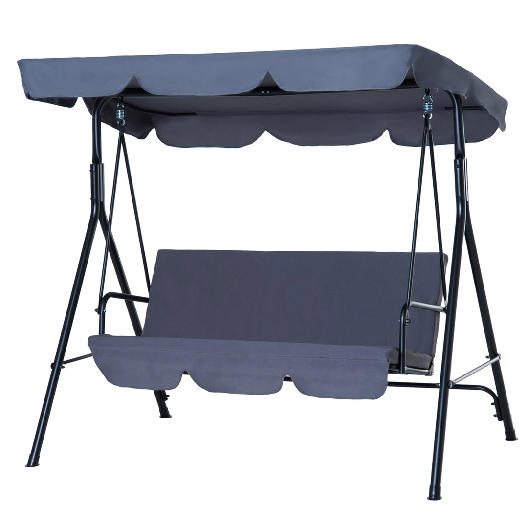 3 Seater Canopy Swing Chair Garden Rocking Bench Heavy Duty Patio Metal Seat w/ Top Roof - Grey