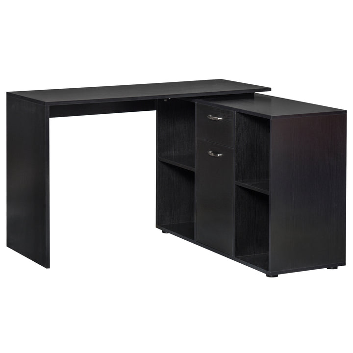 Modern L-Shaped Computer Desk, Laptop PC Corner Table, Home Office Workstation with Spacious Storage, Black