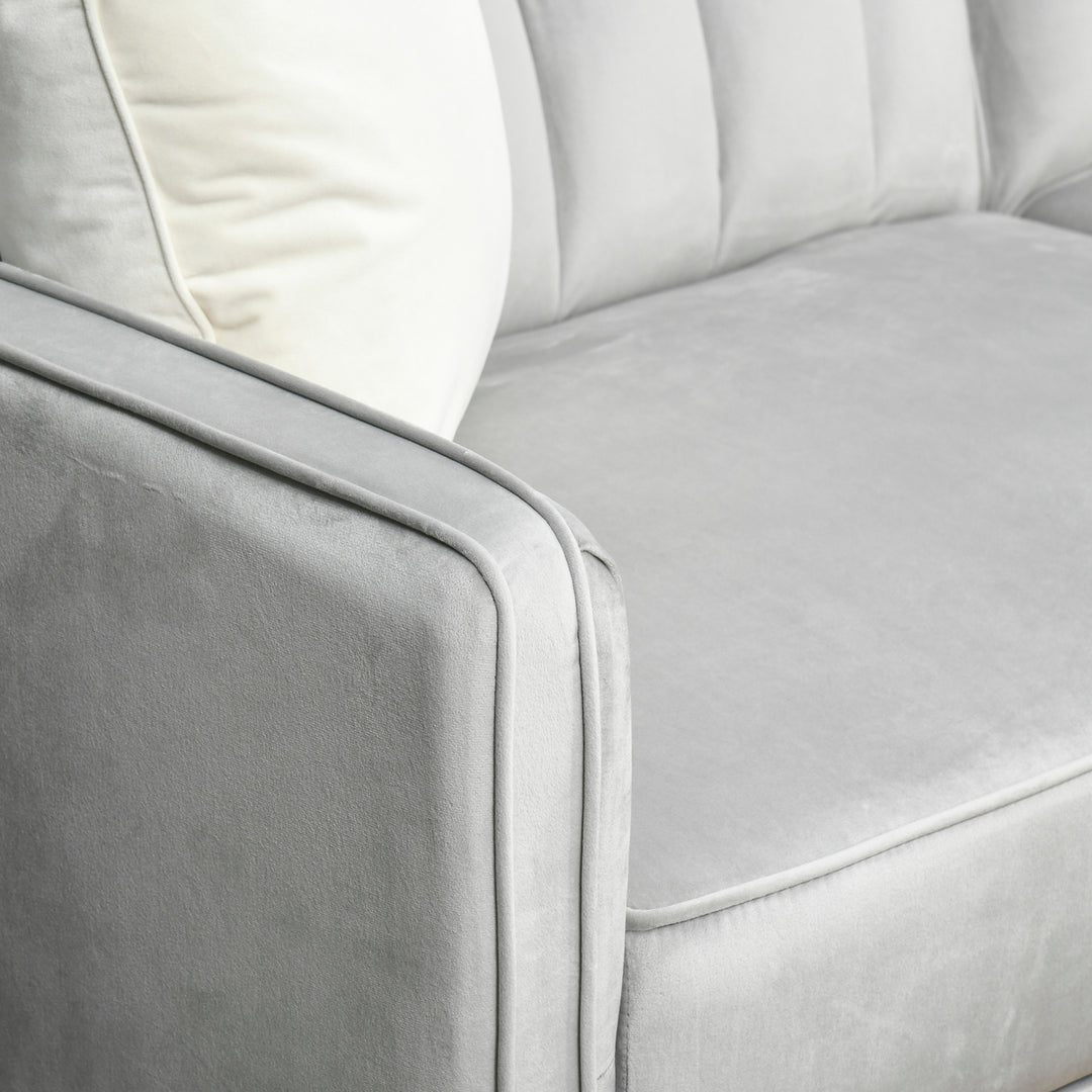 Modern Convertible Sofa Futon Velvet-Touch Tufted Couch Compact Loveseat with Adjustable Split Back, Light Grey