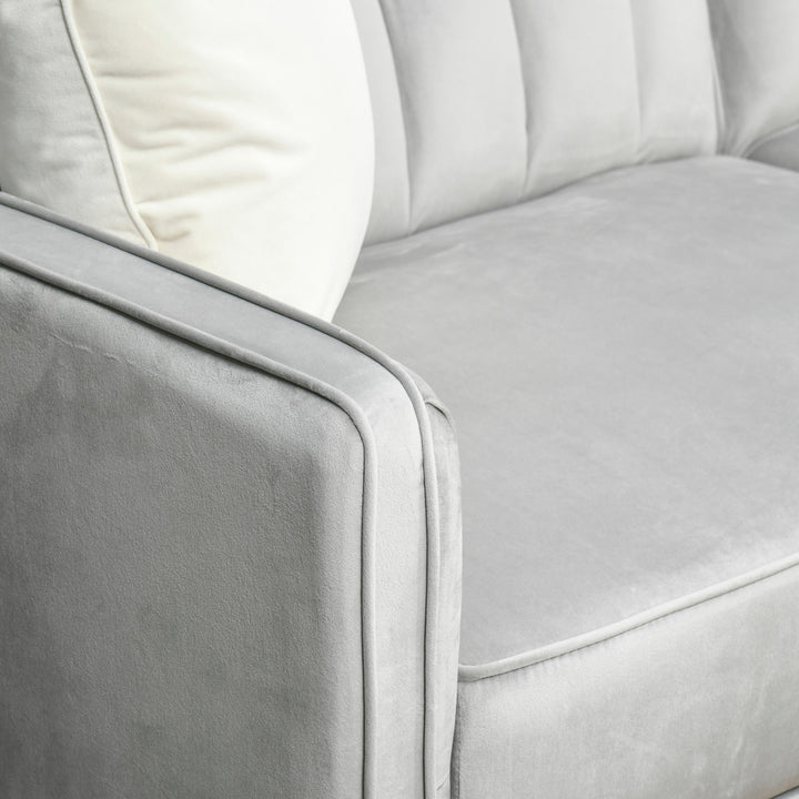 Modern Convertible Sofa Futon Velvet-Touch Tufted Couch Compact Loveseat with Adjustable Split Back, Light Grey