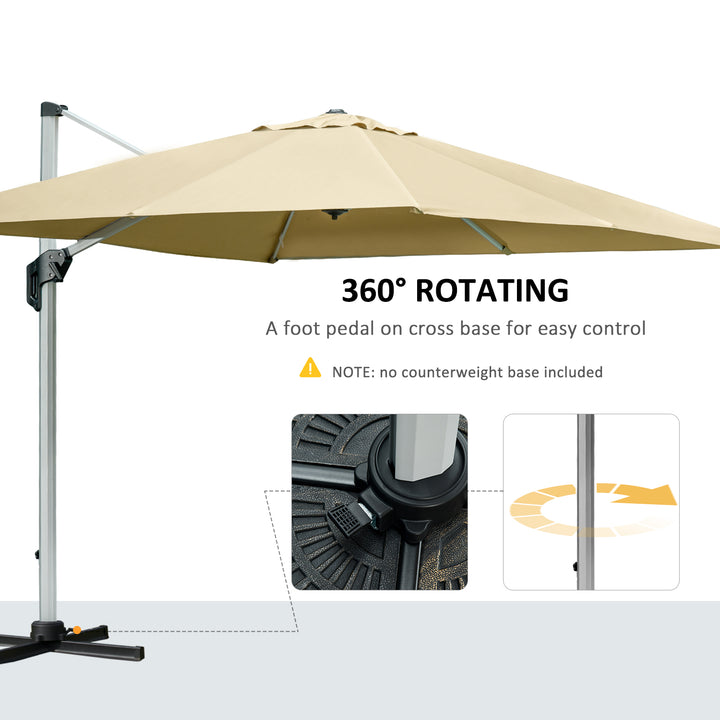 Outsunny 3 x 3(m) Cantilever Roma Parasol with Aluminum Frame Crank & Tilt, 360°Rotating Garden Umbrella 250g Polyester SunShade with CrossBase Beige