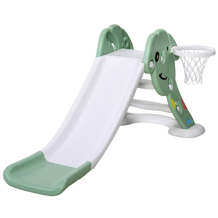 Kids Slide with Basketball Hoop Toddler Climber Freestanding Slider Playset Playground Slipping Slide for 2-6 Years Old Green