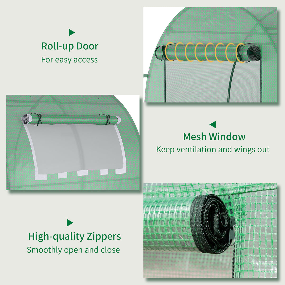 Outsunny Walk in Polytunnel Greenhouse, Green House for Garden with Roll-up Window and Door, 1.8 x 1.8 x 2 m, Green