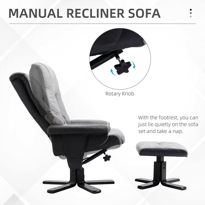 Fabric Recliner Sofa Armchair with footstool Swivel Sofa Grey