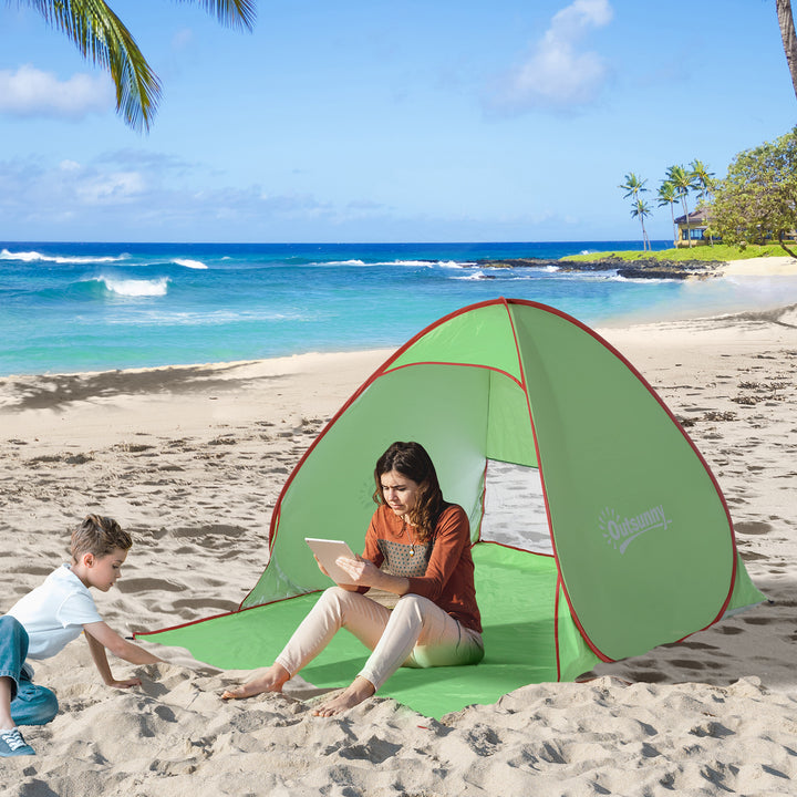 2-3 Person Pop up Tent Beach Tent Hiking UV 30+ Protection Patio Sun Shelter (Green)