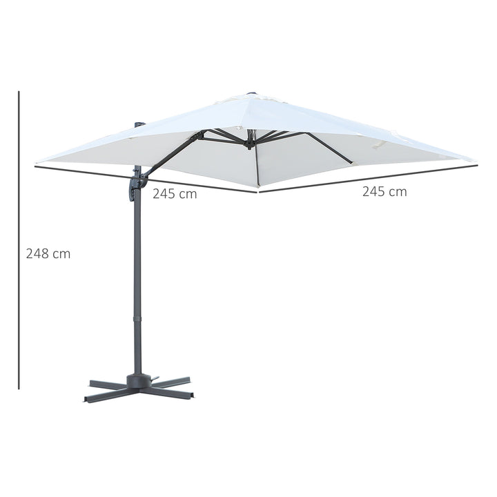 2.5 x 2.5m Patio Offset Parasol Umbrella Cantilever Hanging Aluminium Sun Shade Canopy Shelter 360¡ Rotation with Crank Handle and Cross Base