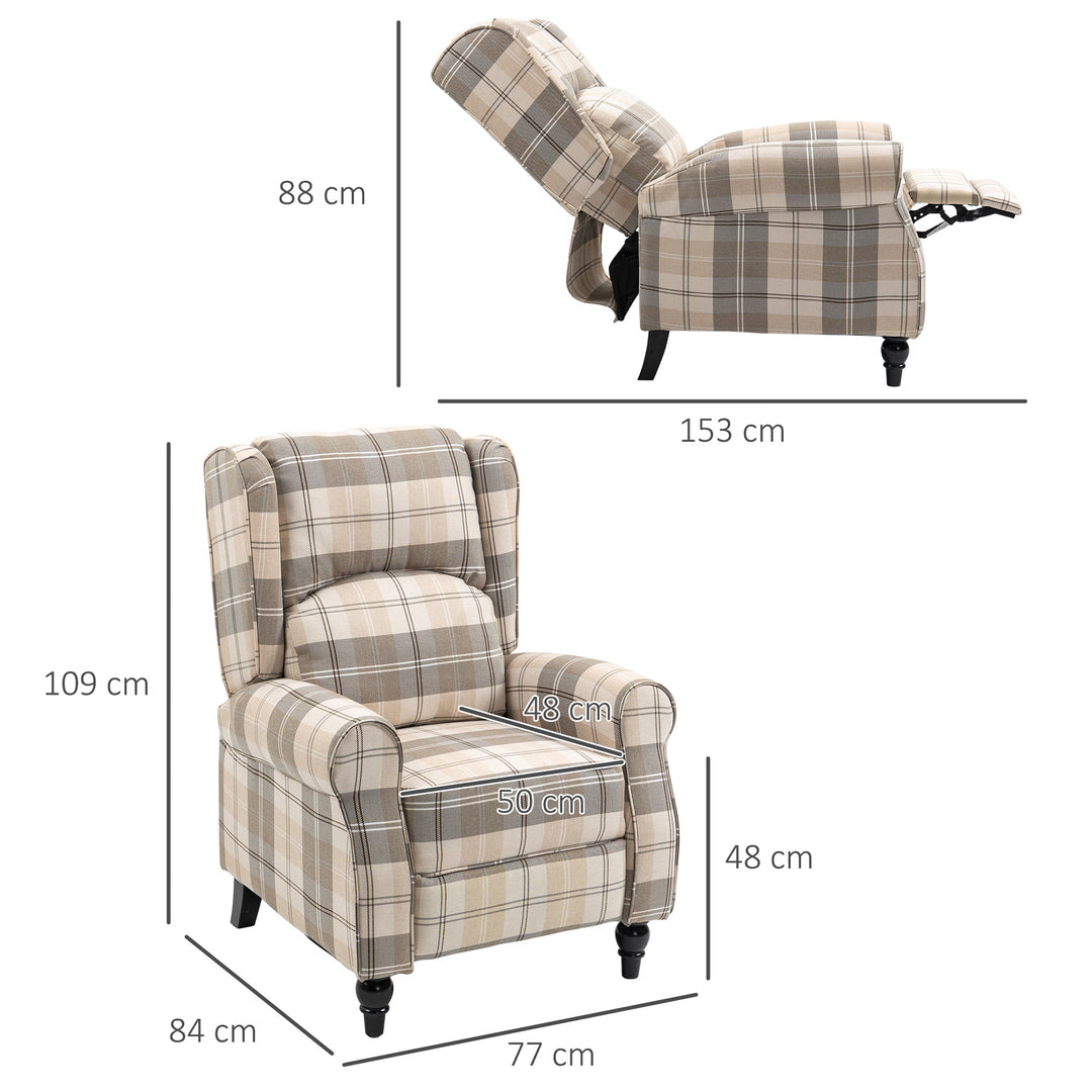 Recliner Armchair Push Back Recliner Chair Living Room Furniture Cushion Padded Seat with Armrest Khaki