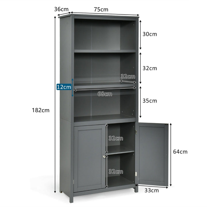 Wooden Tall Bookcase with 3-Tier Storage Cabinet-Grey