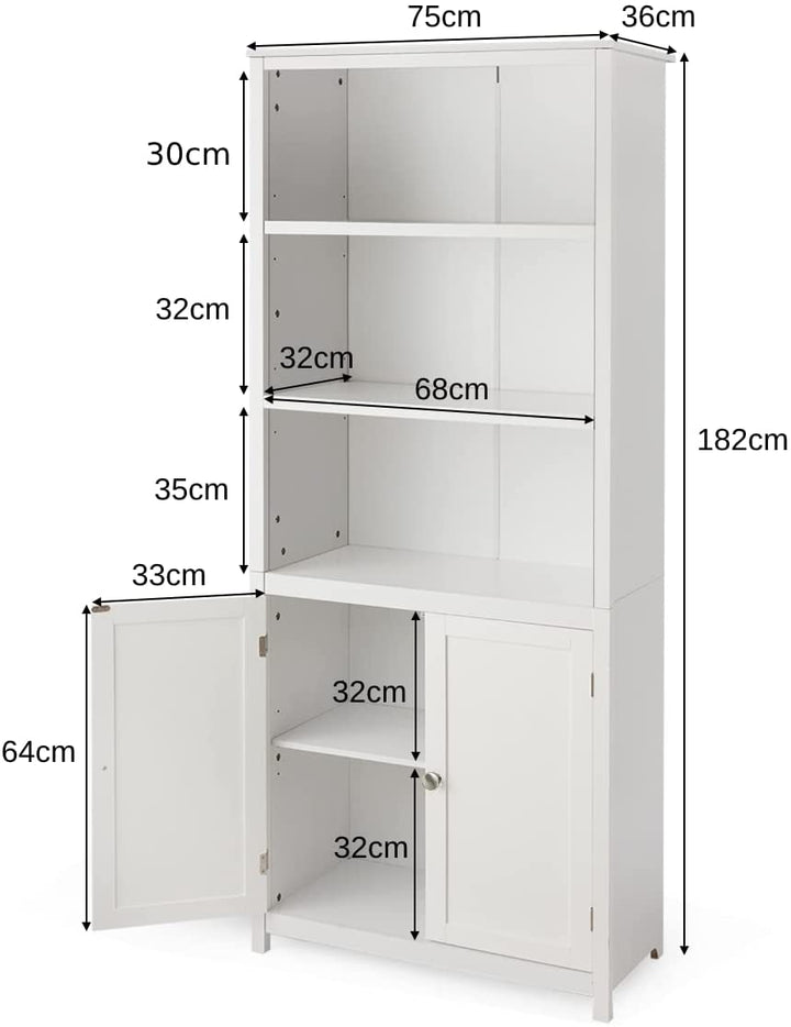 Wooden Tall Bookcase with 3-Tier Storage Cabinet-White