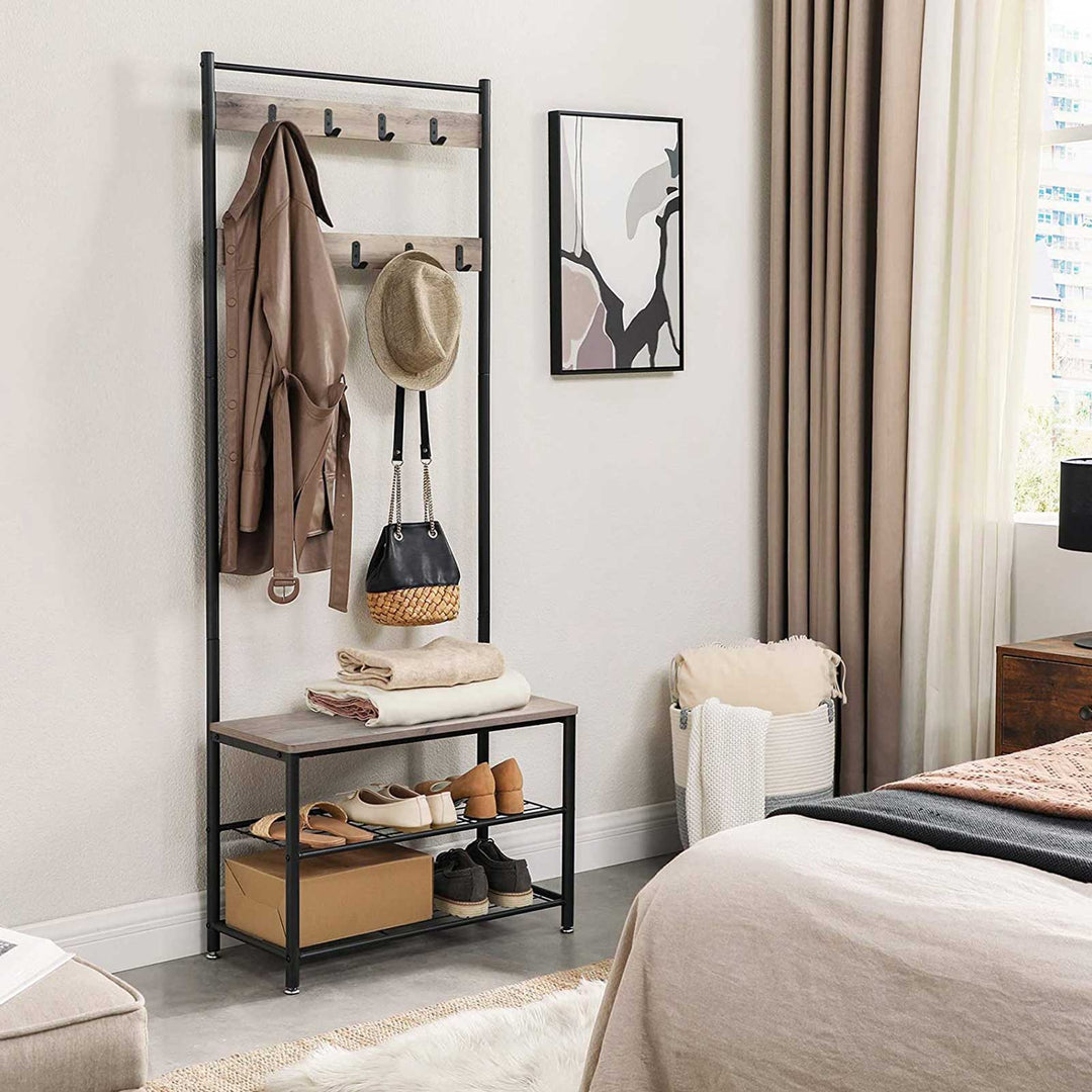 Hallway Shoe Rack and Bench with Shelves