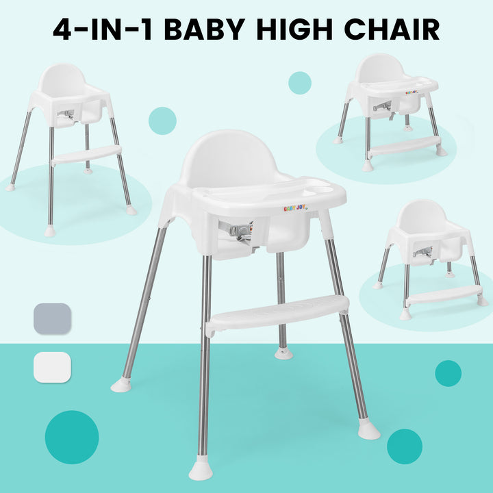 4 in 1 Adjustable Baby High Chair with Double Removable Tray-White