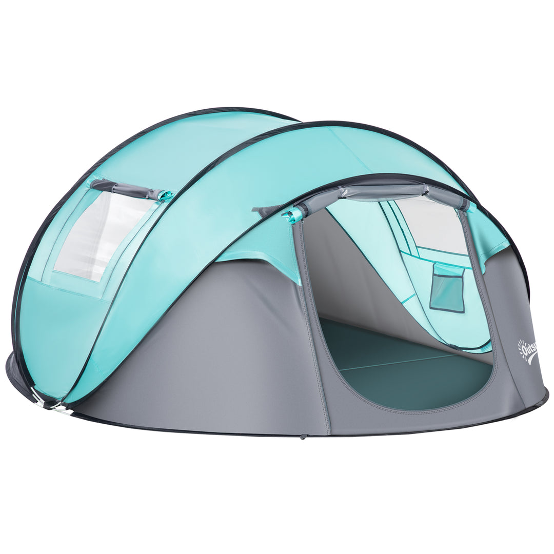 4 Person Pop Up Camping Tent with Vestibule Weatherproof Cover, Instant Backpacking Tent w/ Carry Bag for Fishing Hiking, Tiffany Blue