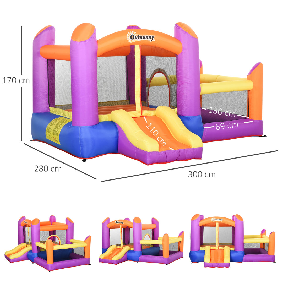 Outsunny Kids Bounce Castle House Inflatable Trampoline Slide Water Pool 3 in 1 with Inflator for Kids Age 3-12 Multi-color 3 x 2.8 x 1.7m