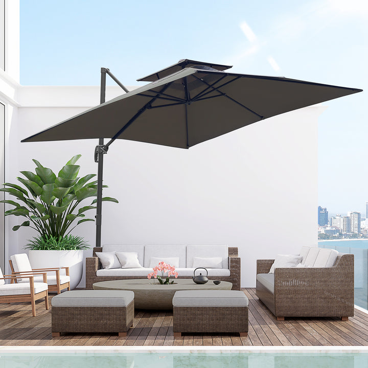 3 x 3(m) Garden Cantilever Roma Parasol with Crank and Tilt, Square Overhanging Patio Umbrella with 360° Rotation, Sun Shade Canopy with Base