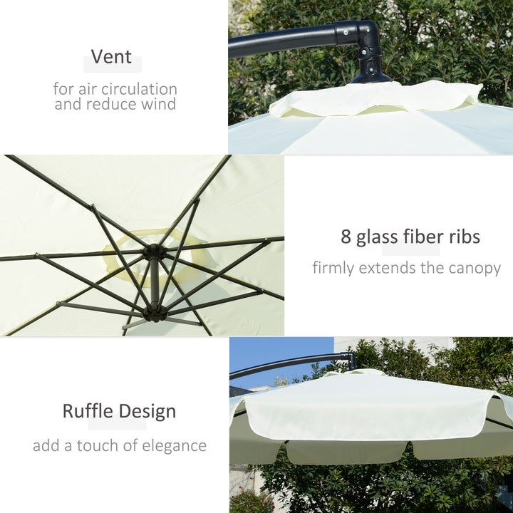 Outsunny 2.7m Banana Parasol Cantilever Umbrella with Crank Handle and Cross Base for Outdoor, Hanging Sun Shade, Cream White