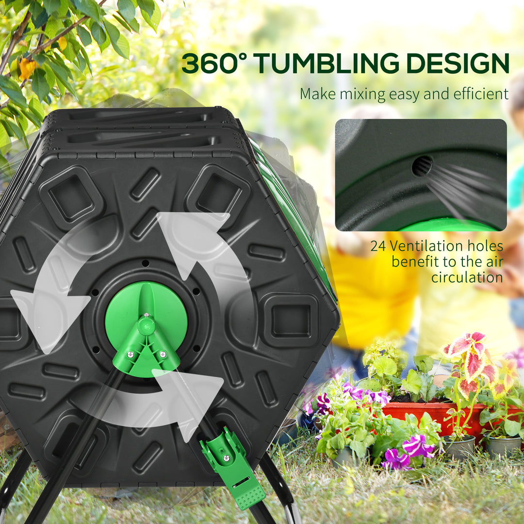 Outsunny Dual Chamber Garden Compost Bin, 130L Rotating Composter, Compost Maker with Ventilation Openings and Steel Legs