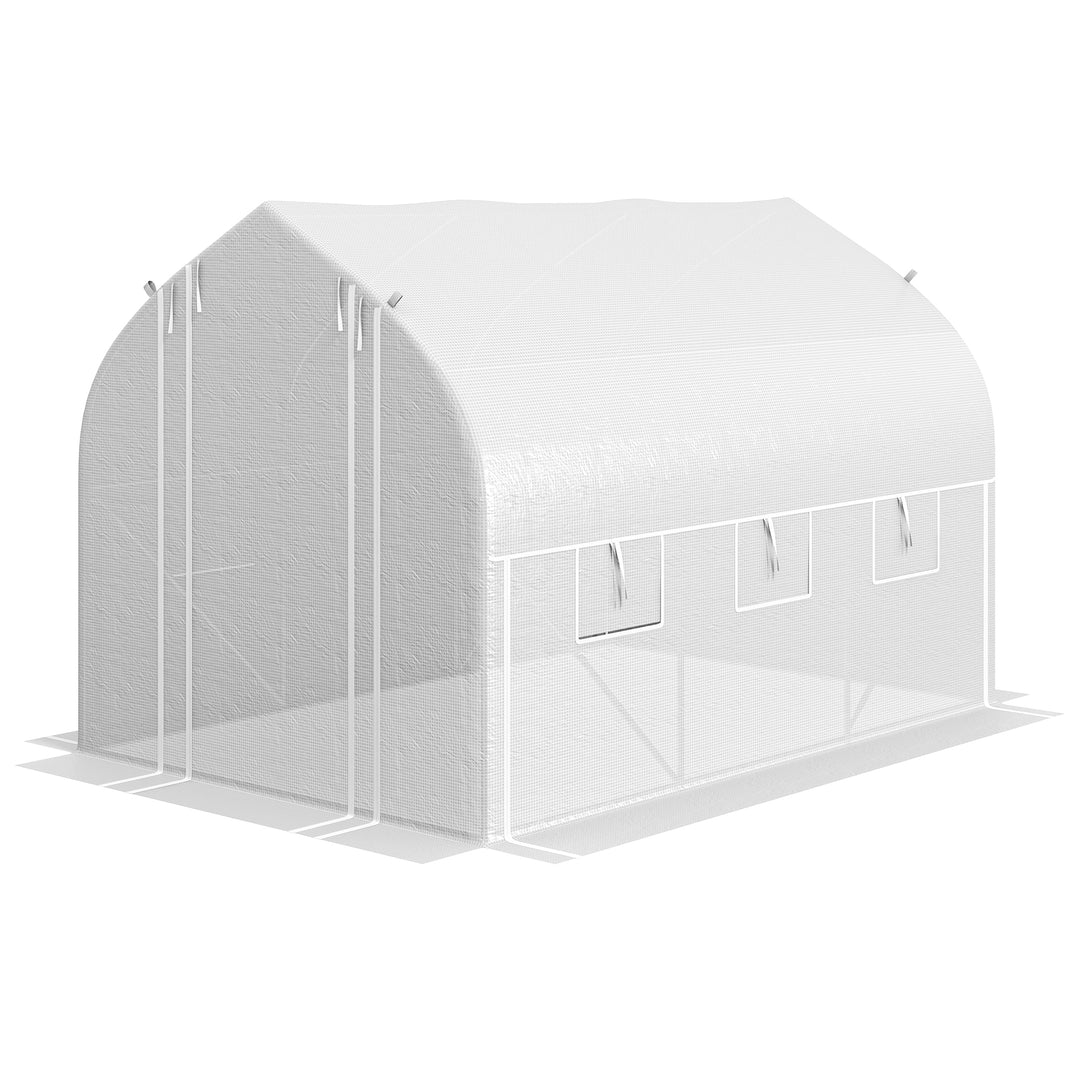 Walk-in Polytunnel Greenhouse, Zipped Roll Up Sidewall-White