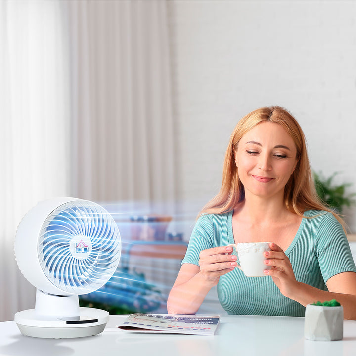 HOMCOM 28cm Electric Table Desk Fan with 3 Speed, Remote, Small Portable Personal Cooling Fan for Home Office Desktop, White