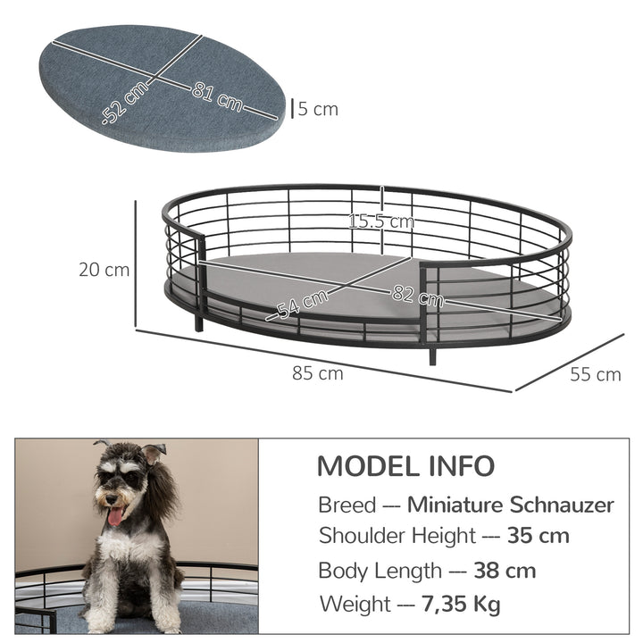 PawHut Raised Dog Bed with Soft Cushion, Modern Style Pet Sofa Bed Steel Frame, with Removable Cover, for Small and Medium Dogs 85 x 55 x 20 cm Black