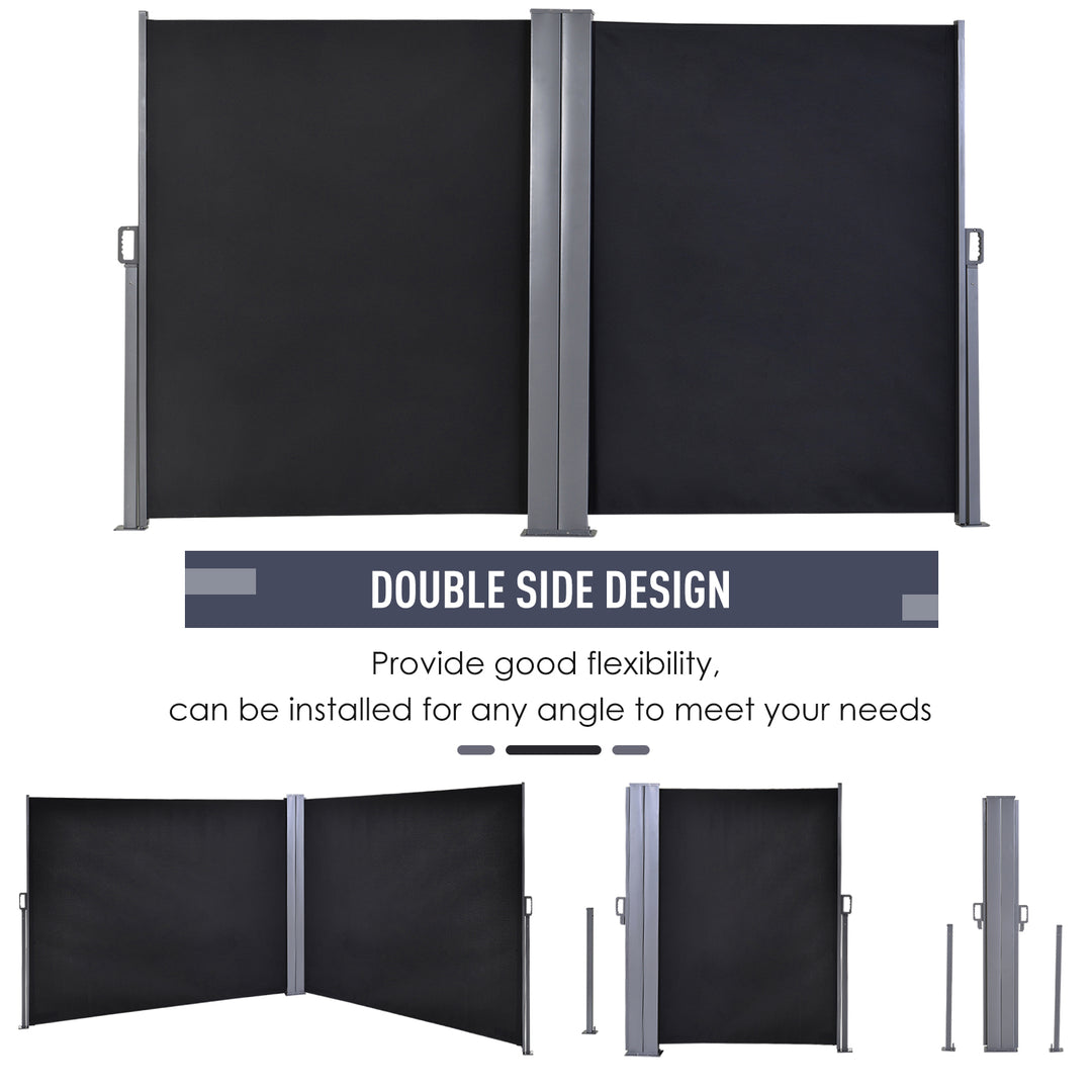 6 x 1.6 M Double Canopy Pull-Out Side Awning Sun Rain Outdoor Protection w/ Steel Frame Retractable Garden Privacy Home Commercial Dark Grey