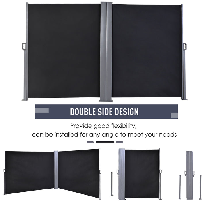 6 x 1.6 M Double Canopy Pull-Out Side Awning Sun Rain Outdoor Protection w/ Steel Frame Retractable Garden Privacy Home Commercial Dark Grey