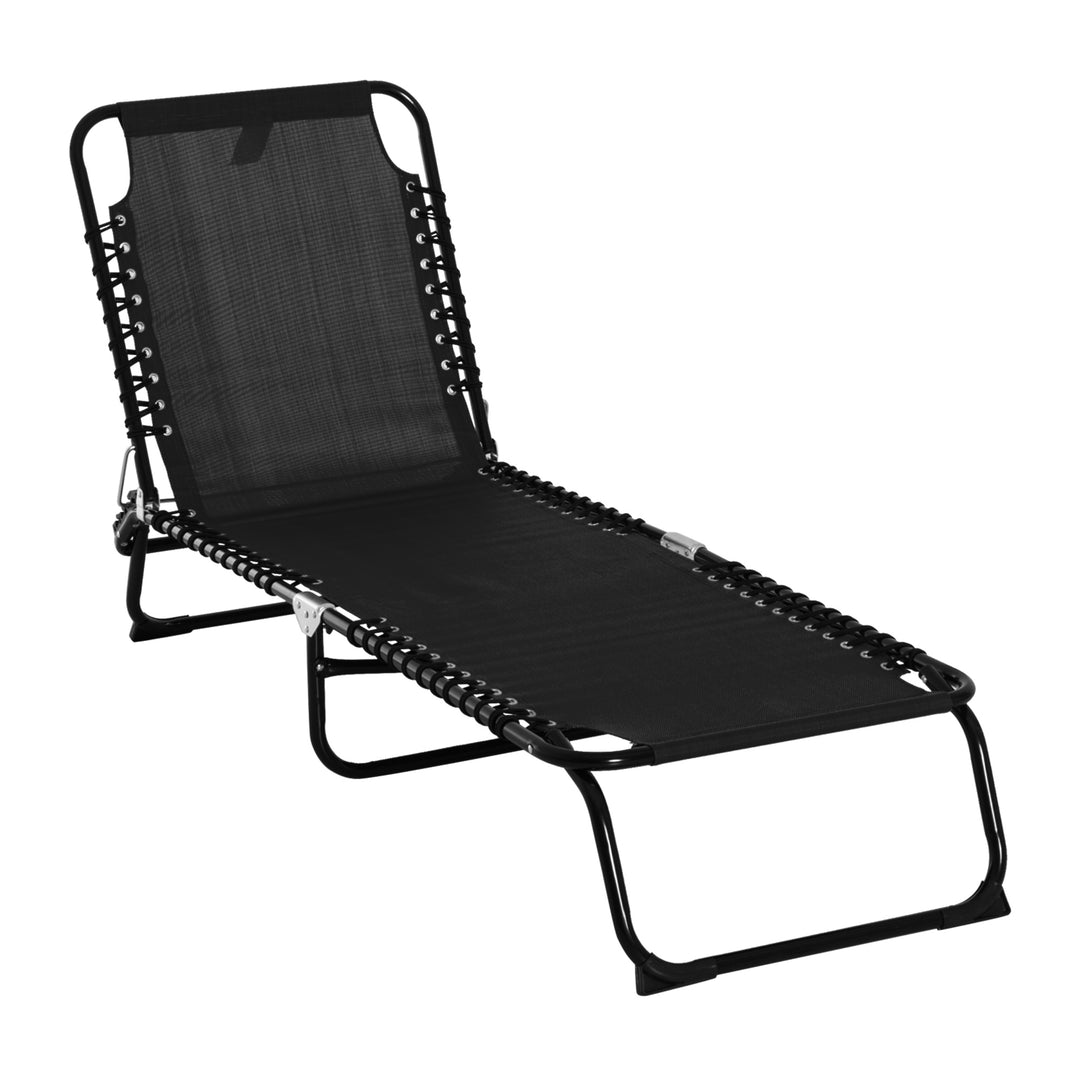 Folding Garden Lounger w/ 4 Position Adjustable Back &100% PVC fabric, Garden Reclining Cot Camping Hiking Recliner, 197L x 58W x 78H, Black