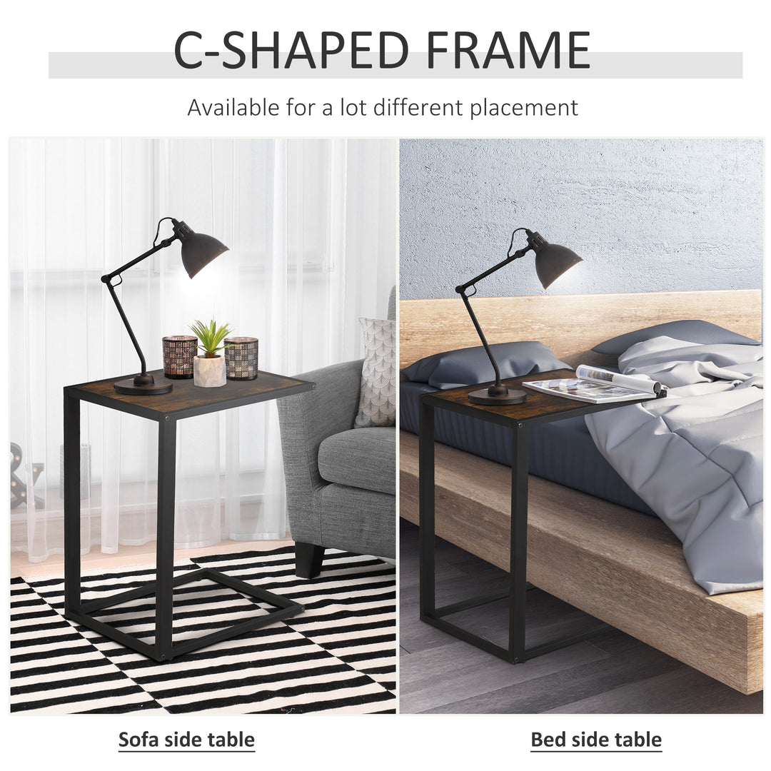 C-Shaped Side Table, Sofa End Table with Metal Frame, Accent Couch Table for Living room, Bedroom, Brown and Black