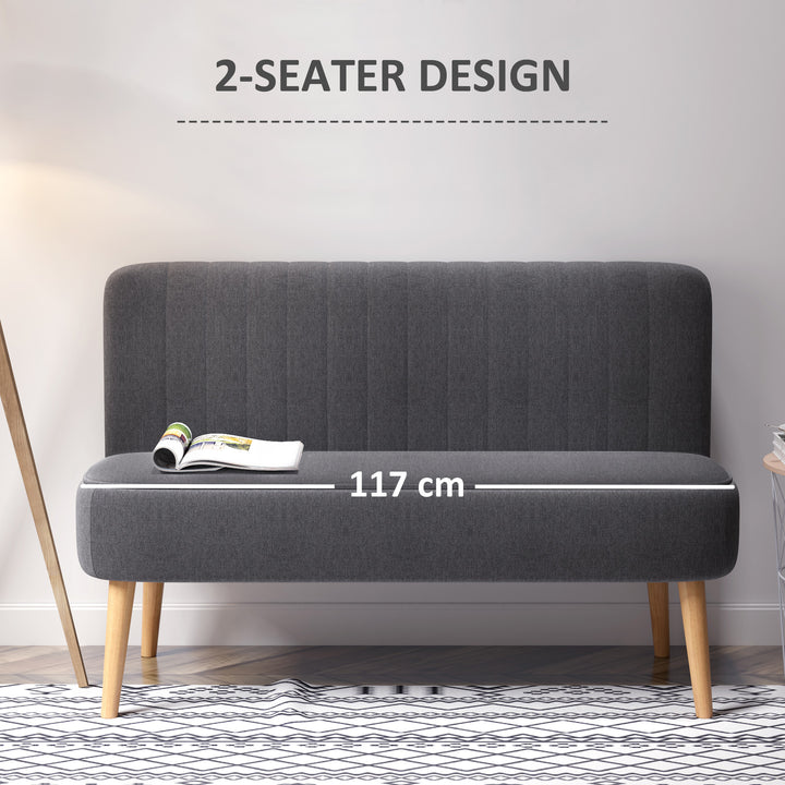 Modern 2 Seat Sofa Loveseat Sofa Couch Compact Sofa Padded Linen Wood Leg, Charcoal Grey