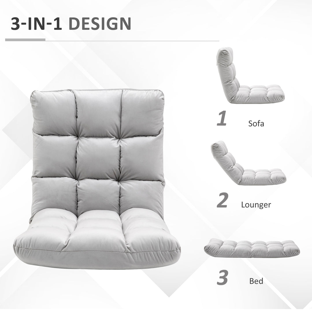 Folding Lazy Floor Sofa Chair Lounge Seat Gaming Couch Bed for Living Room, Home Office, Balcony, Grey