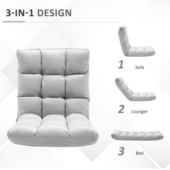 Folding Lazy Floor Sofa Chair Lounge Seat Gaming Couch Bed for Living Room, Home Office, Balcony, Grey