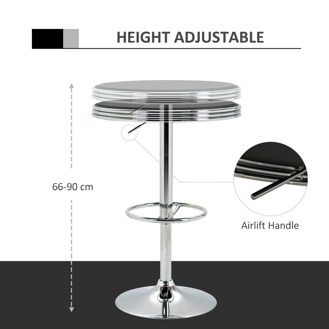 Round Height Adjustable Pub Table Counter Bar Table with Faux Leather Tabletop and Adjustable Footrest for Dining Room, Home Bar