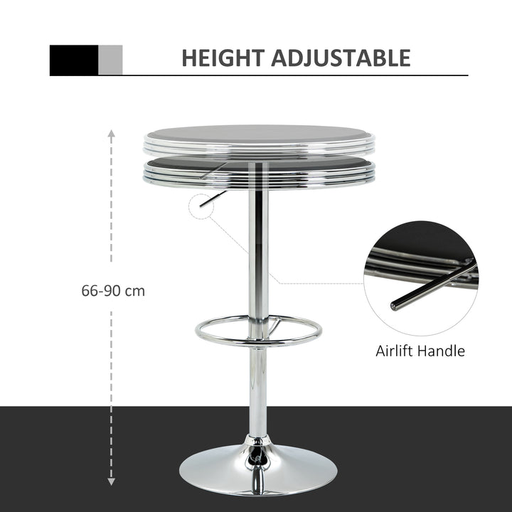 Round Height Adjustable Pub Table Counter Bar Table with Faux Leather Tabletop and Adjustable Footrest for Dining Room, Home Bar