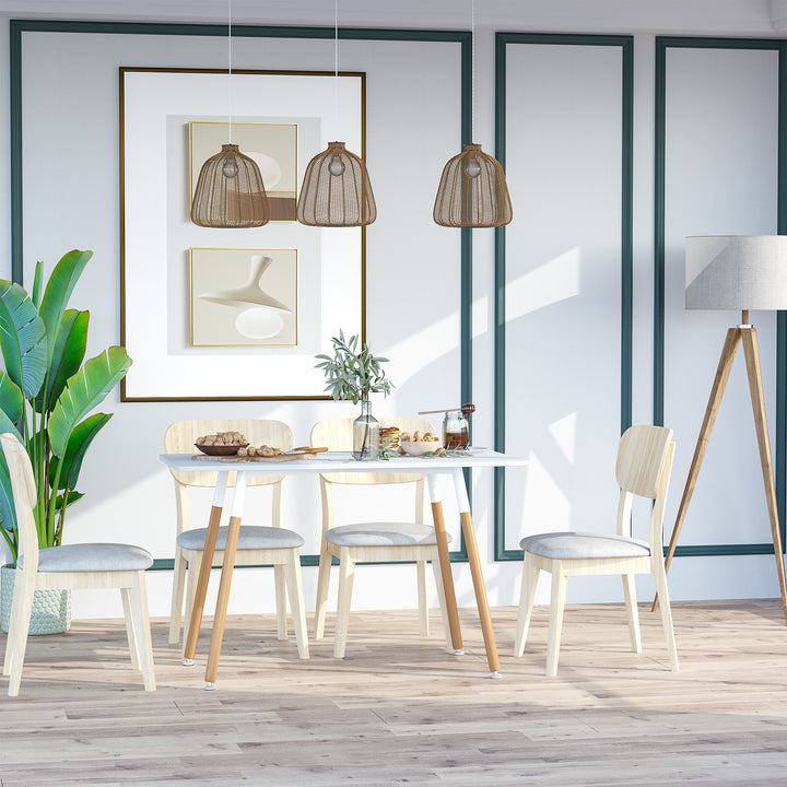 Scandinavian Style Dining Table w/ Wood Legs Adjustable Feet Elegant Home Office Dining Clean Stylish White