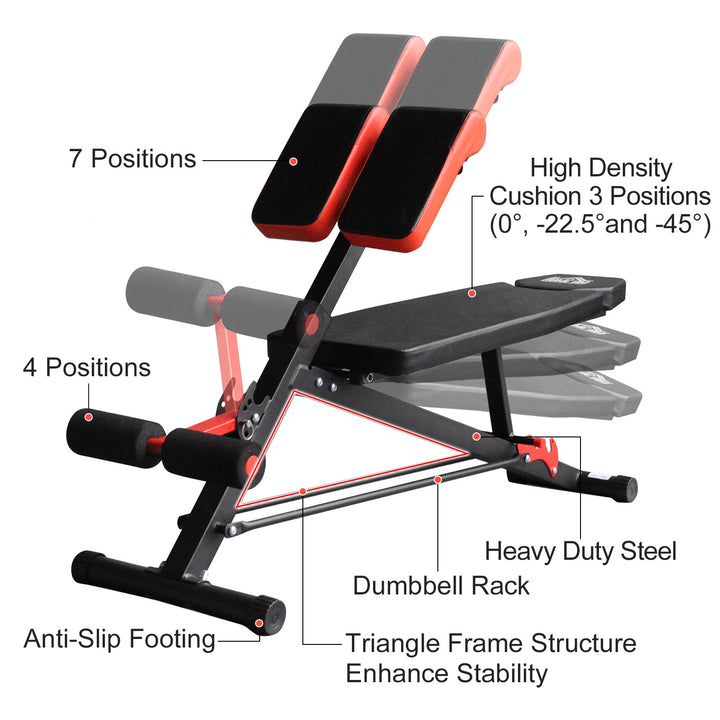 HOMCOM Multifunctional Hyper Dumbbell Bench Indoor Fitness Machine Weights Work Out Ab Sit Up Decline Flat Sit up