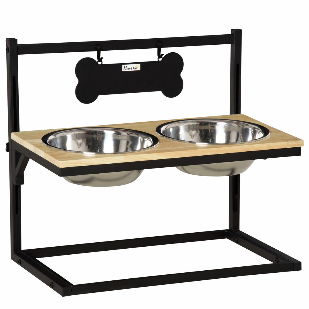 Dog Bowls Adjustable Raised Pet Feeder with 2 Removable Stainless Steel Bowls for Small Medium Large Dogs, Natural