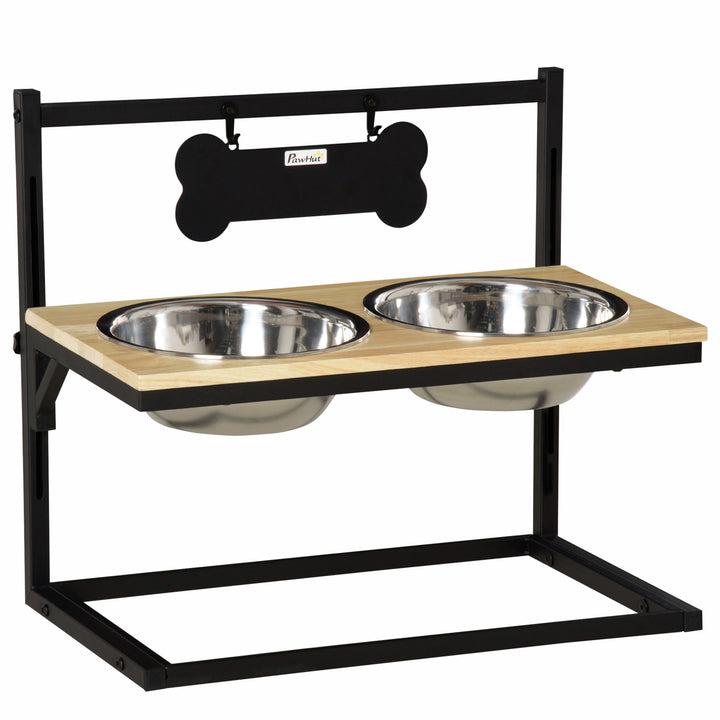 Dog Bowls Adjustable Raised Pet Feeder with 2 Removable Stainless Steel Bowls for Small Medium Large Dogs, Natural