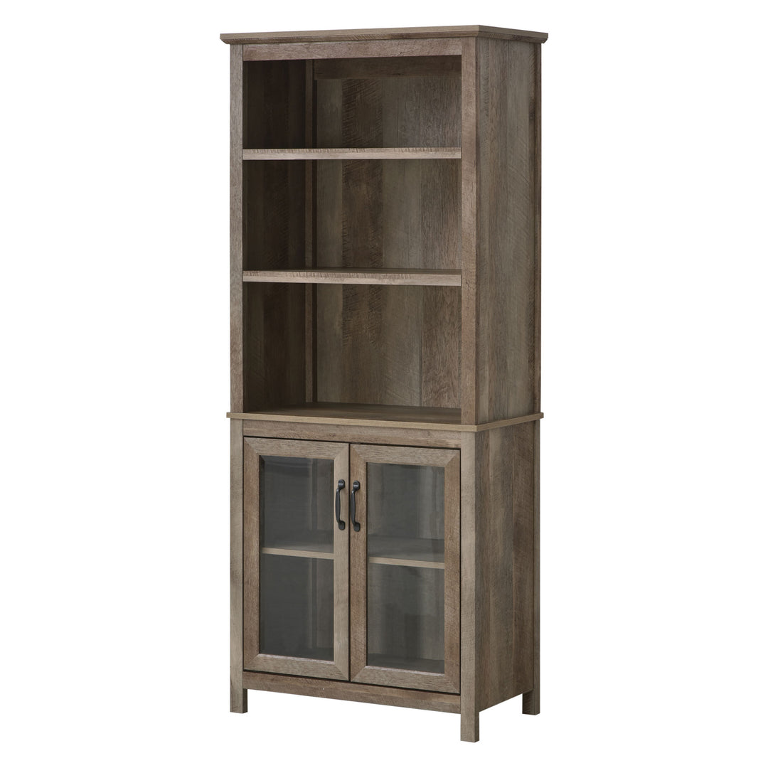 Free standing Kitchen Cupboard with 3 Open Shelves, Glass Door Cabinet, Storage Unit Home Organisation, Brown