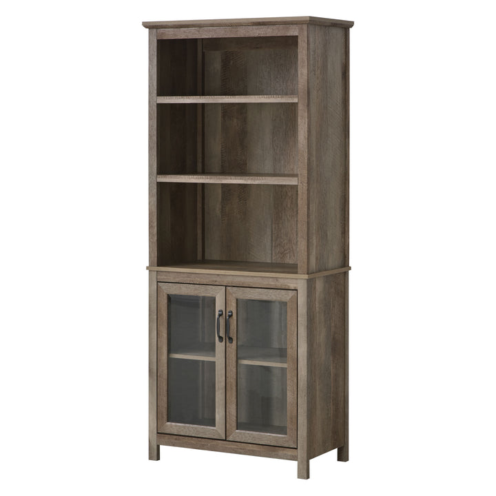 Free standing Kitchen Cupboard with 3 Open Shelves, Glass Door Cabinet, Storage Unit Home Organisation, Brown