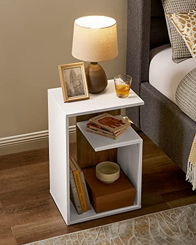 Side Table, Open Storage, Modern-  Rustic Walnut and White