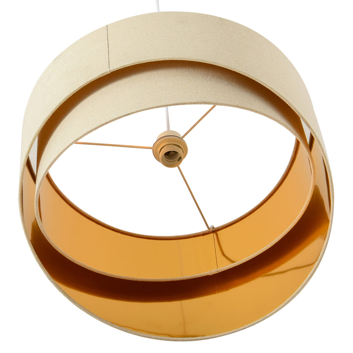 Modern Pendant Light with Adjustable Hanging Chain and Two Bevel Nested Lampshade, Metal Chandelier for Living Room, Bedroom, Beige and Gold