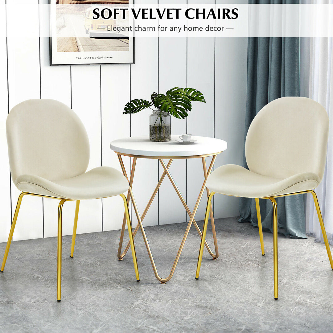Set of 2 Velvet Dining Chair with Golden Finished Steel Legs-Beige