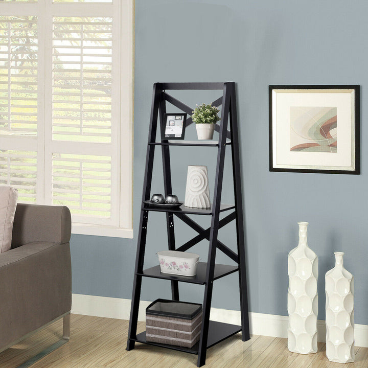 4 Tier Wooden Ladder Shelving Unit-Black