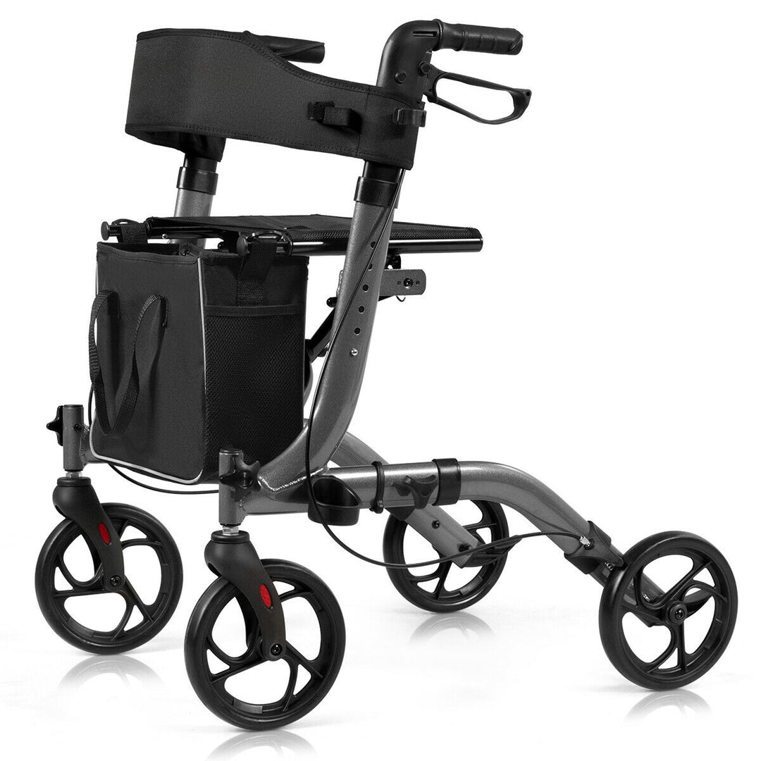 Folding Aluminium Rollator Walker Mobility Aid With 4 Wheels-Grey