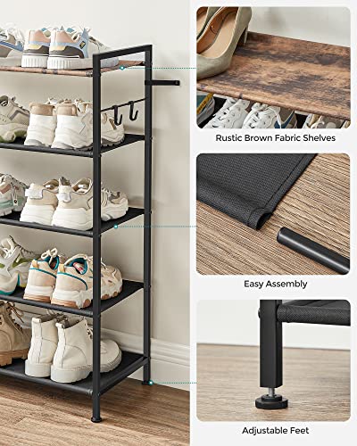 Shoe Rack, Metal Shoe Cabinet, Rustic Brown and Black