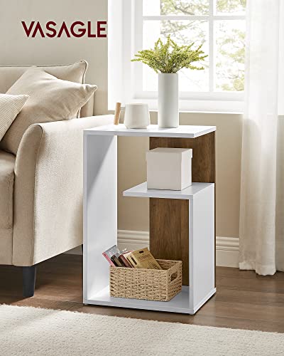 Side Table, Open Storage, Modern-  Rustic Walnut and White