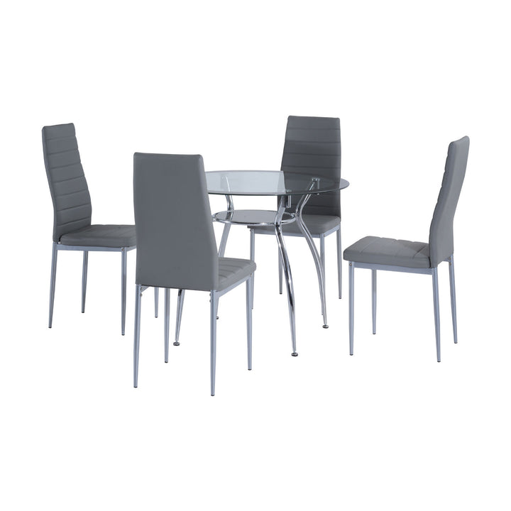 5pcs Dining Room Set Table Chairs Contemporary Modern Furniture Tempered Glass (Grey)